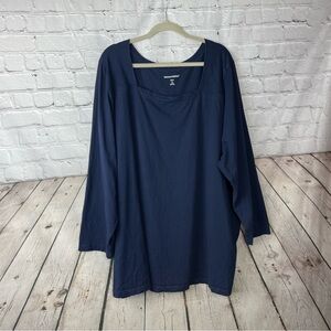 Woman Within Size 5X Navy Blue Long Sleeve Sustainable Classic Stretch Top LKNW